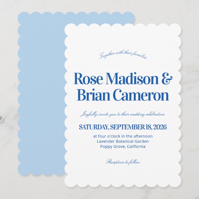 Convites de Casamento Blue Wavy Cabana (Frente/Verso)