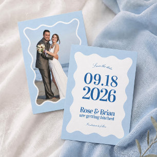 Convites de casamento Blue Wavy Cabana