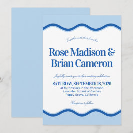 Convites de Casamento Blue Wavy Cabana
