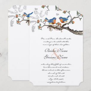 Convites de Casamento Bluebirds Vintage Blue Coral