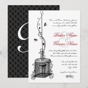 Convites de Casamento Boho Vermelho Gaiola de Páss