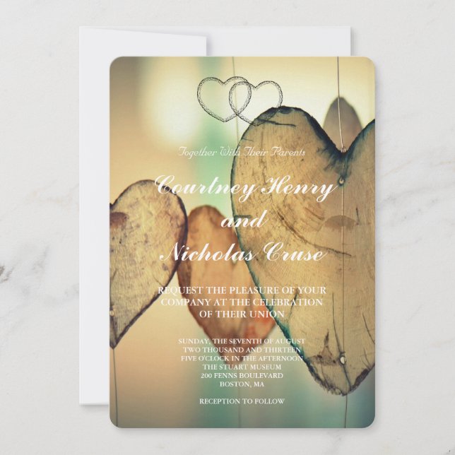 Convites de Casamento Bokeh Hearts (Frente)