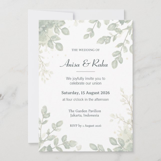 Convites de Casamento Botânicos Aquarela Romântico (Frente)