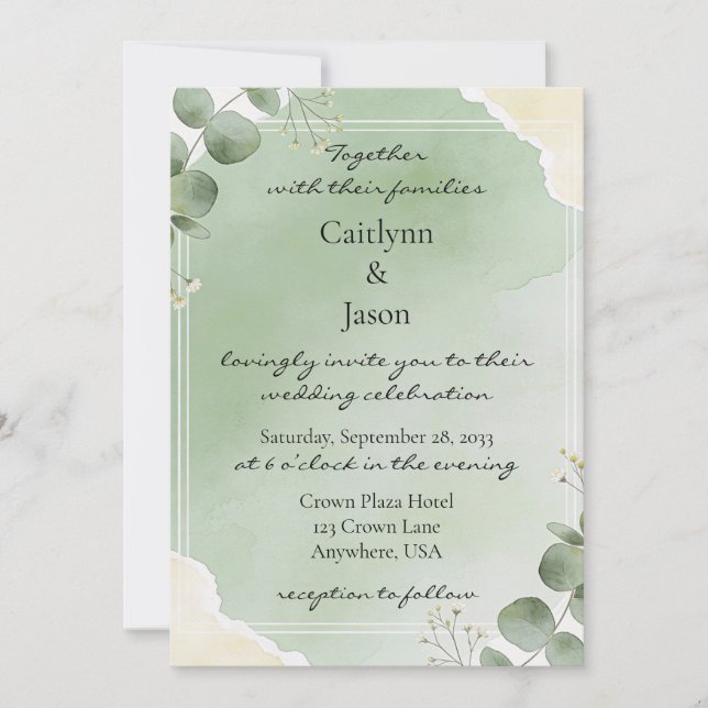 Convites de Casamento Botânicos Sage Whisper (Frente)