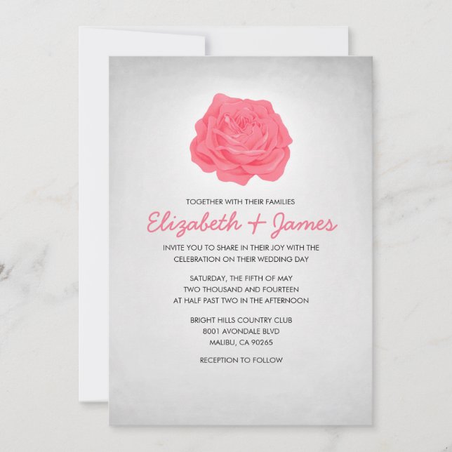 Convites de Casamento Branca e Rosa Floral de Tend (Frente)