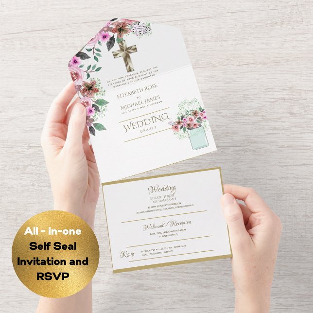 convites de casamento católicos 3in1 RSVP Dourado  (Criador carregado)