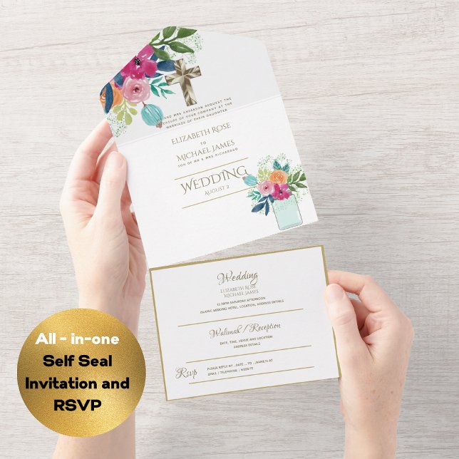 convites de casamento católicos 3in1 RSVP Dourado  (Criador carregado)
