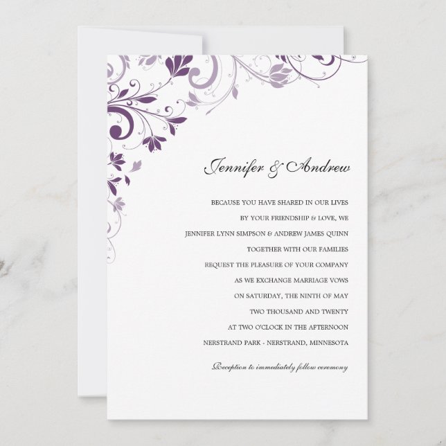 Convites de Casamento Chic Bouquet (Ameixa) (Frente)