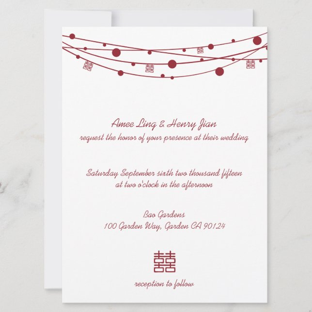 Convites de casamento Chineses de Felicidade Dupla (Frente)