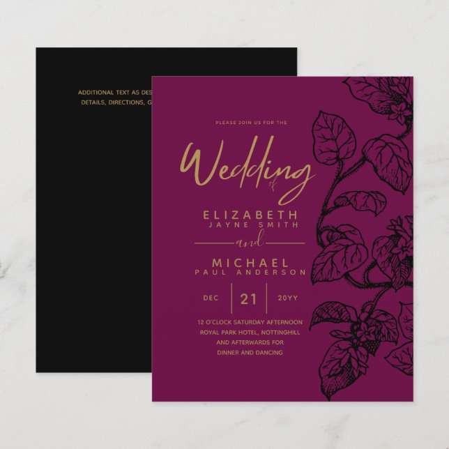 CONVITES DE CASAMENTO Clássicos de Folha de Folha  (Frente/Verso)