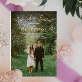 Convites de Casamento com Acentos de Foto e Folha 