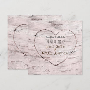 Convites de Casamento com Árvore de Bétula e Coraç