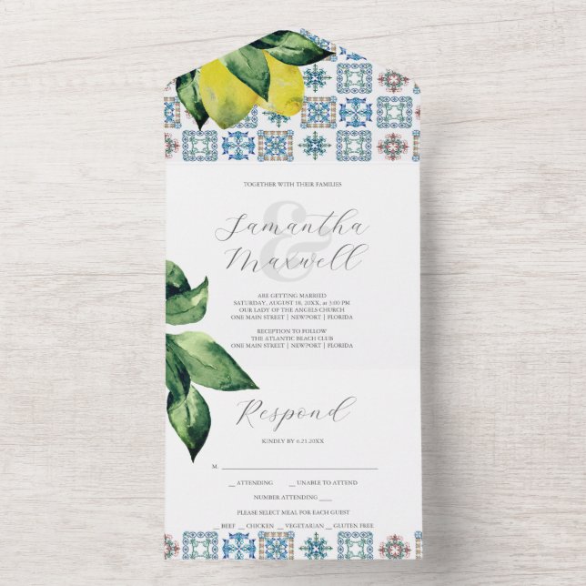 Convites de casamento com Azulejo Amalfi de placa  (Inside)