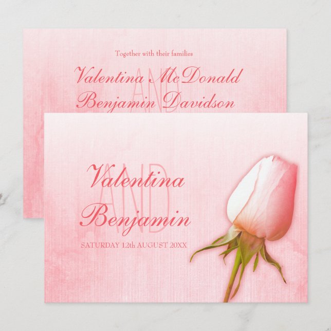 Convites de casamento com botão de rosa rosa claro (Frente/Verso)