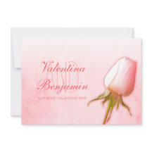 Convites de casamento com botão de rosa rosa claro