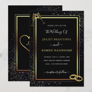 Convites de Casamento com Brilho Ouro Preto Exempl