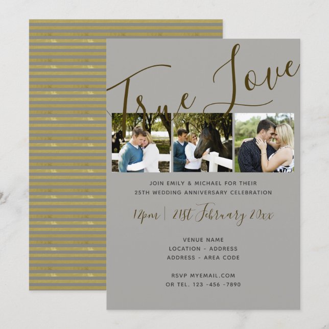 Convites de casamento com colagem de FOTOS de aniv (Frente/Verso)