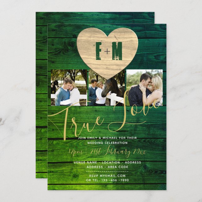 Convites de Casamento com Colagem de Fotos Rústica (Frente/Verso)