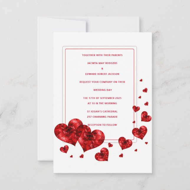 Convites de Casamento com Corações Vermelhos (Frente)