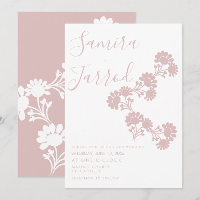 Convites de Casamento com Coroa Floral Botânica De (Frente/Verso)