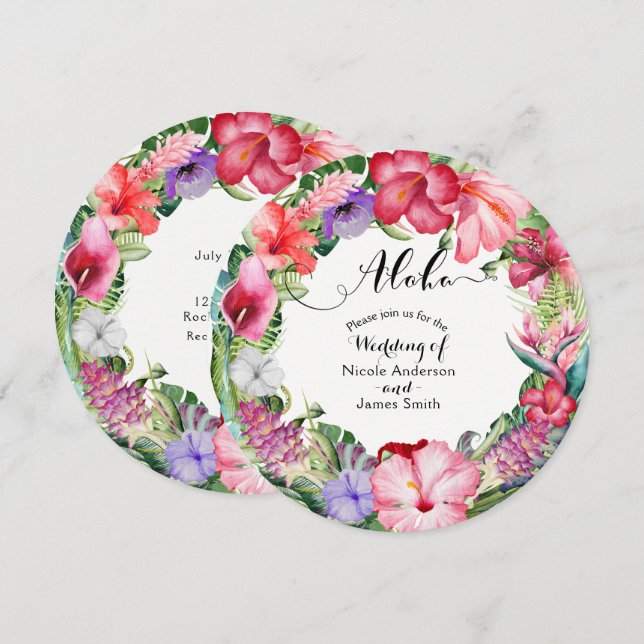 Convites de Casamento com Coroa Floral Tropical Al (Frente/Verso)