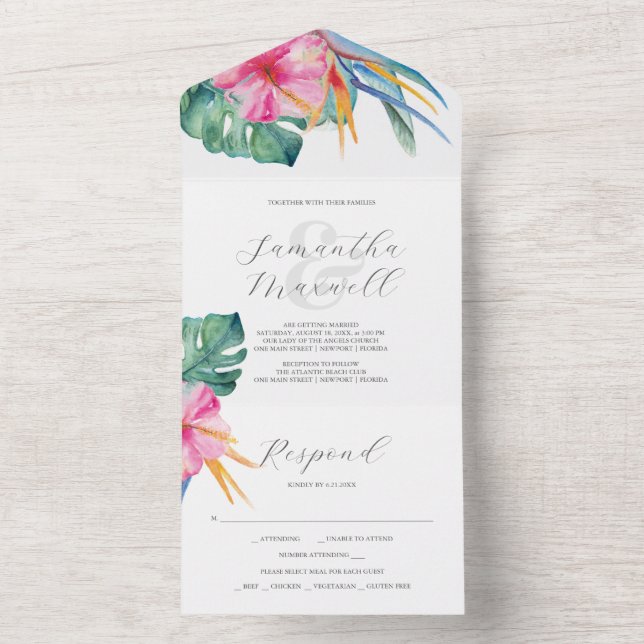 Convites de Casamento com Destino de Cartão RSVP (Interno)
