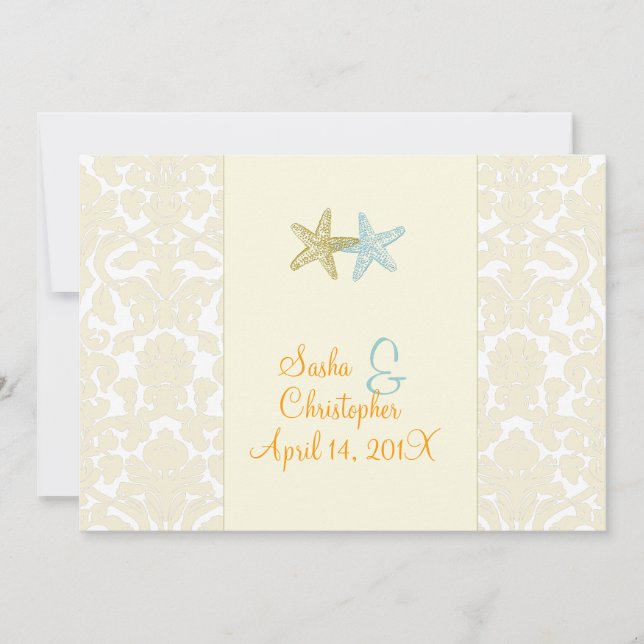 Convites de Casamento com Estrelas-do-Mar + damasc (Frente)