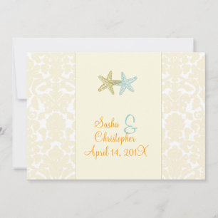 Convites de Casamento com Estrelas-do-Mar + damasc