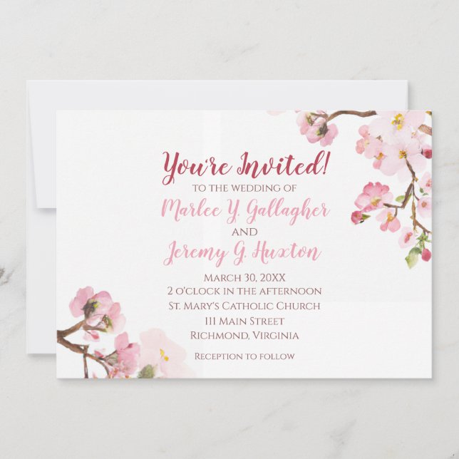 Convites de Casamento com Flor de Cerejeira (Frente)