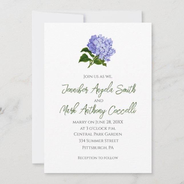 Convites de Casamento com Flor de Hortênsia Floral (Frente)