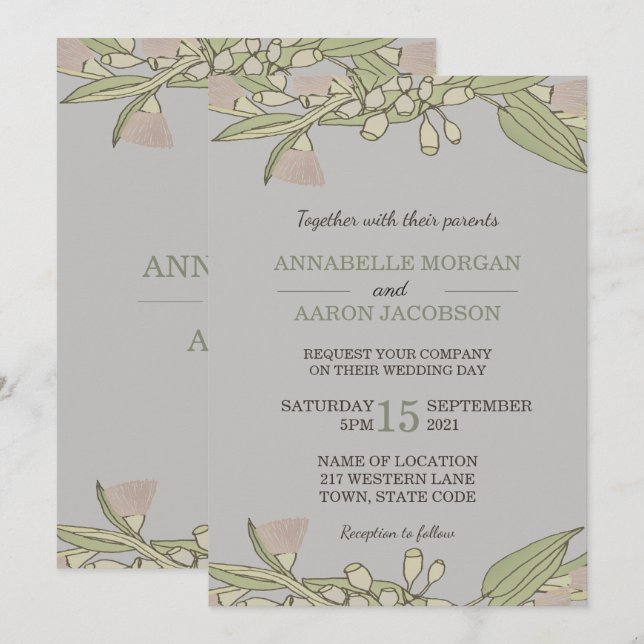 Convites de Casamento com Flor Silvestre Australia (Frente/Verso)