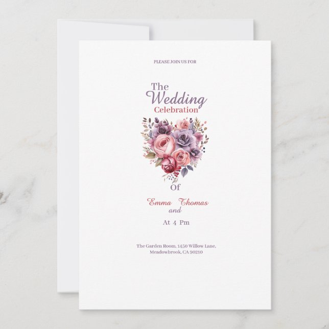 convites de casamento com flores bonitas no coraçã (Frente)