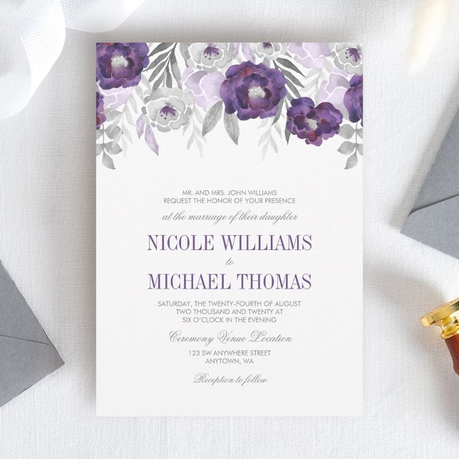 Convites de Casamento com Flores de Aquarela em To (Criador carregado)