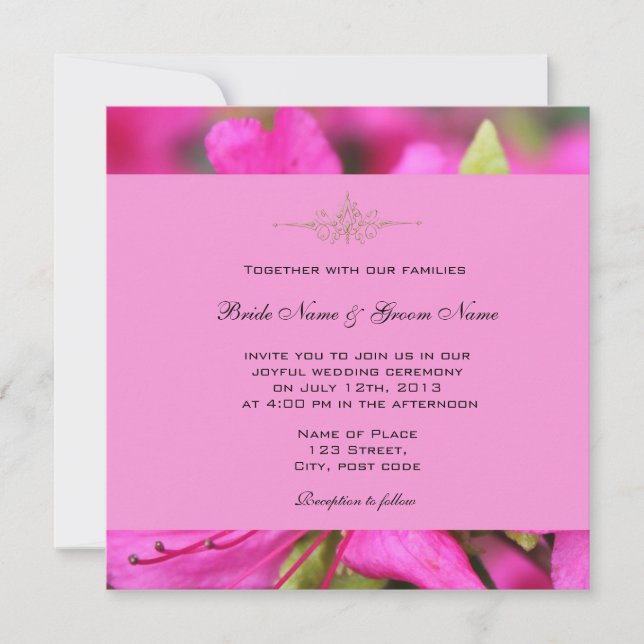 Convites de casamento com flores de azálea rosa bo (Frente)