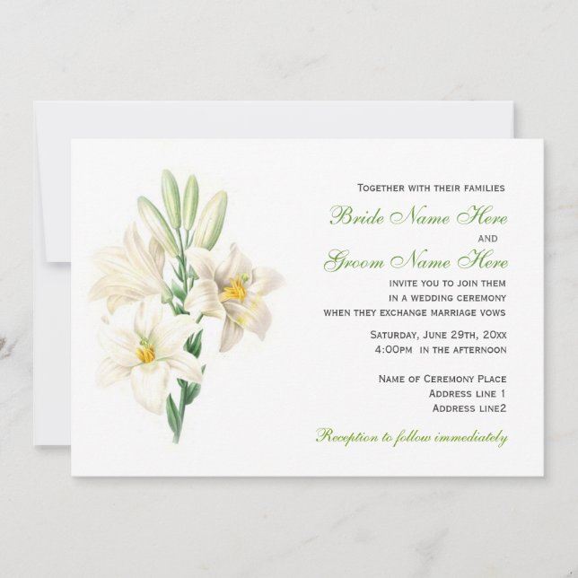 Convites de casamento com flores de lírio branco v (Frente)