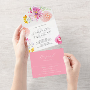 Convites de Casamento com Flores Rosa de Cartão RS