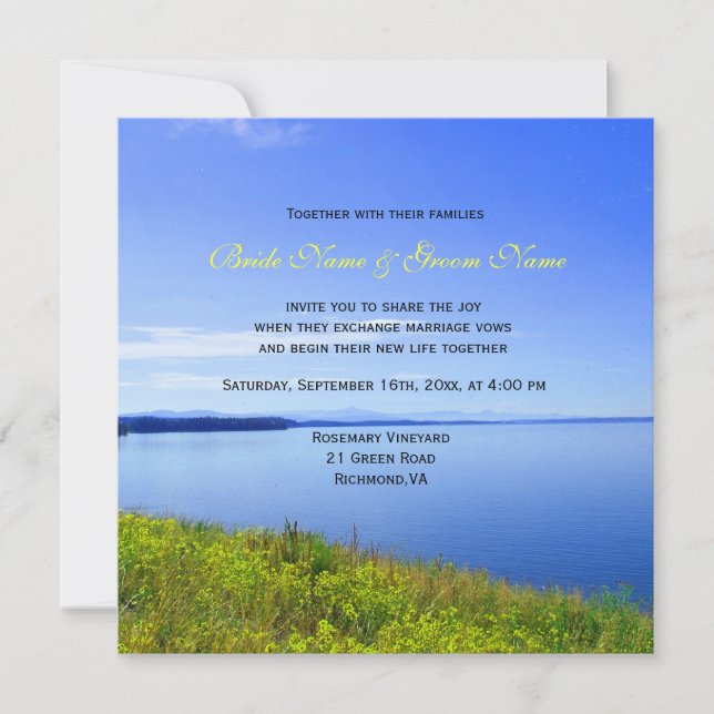 Convites de casamento com flores silvestres e lago (Frente)