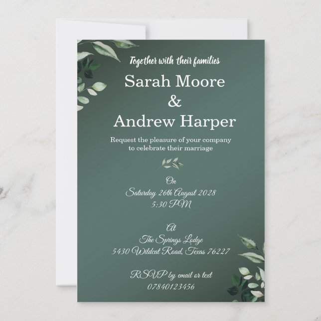 Convites de Casamento com Folhagem Dupla Face (Verso)