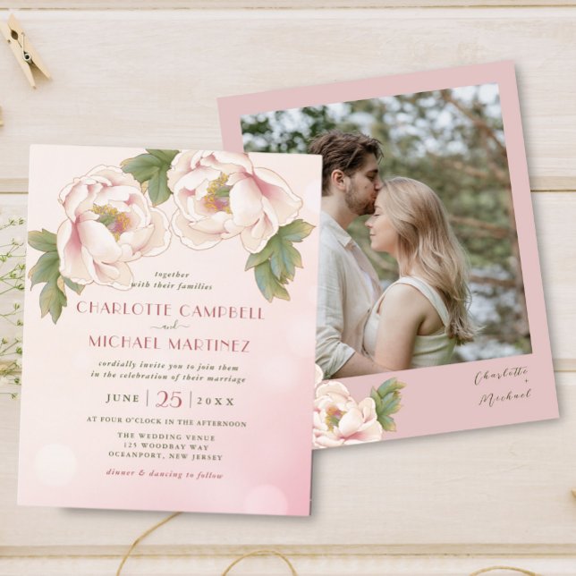Convites de Casamento com Foto Floral em Aquarela  (Criador carregado)