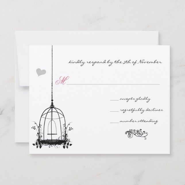 Convites de Casamento com Gaiola de Pássaros Antig (Frente)