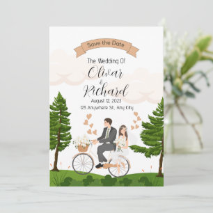 Convites de casamento com ilustração de casal