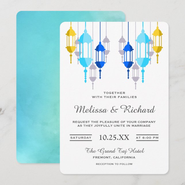 Convites de Casamento com Lanternas Penduradas Mod (Frente/Verso)