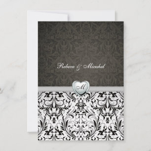 Convites de Casamento com Monograma Damask Elegant