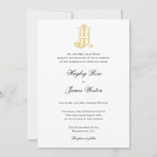 Convites de Casamento com Monograma JH ou Monogram (Frente)