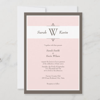 Convites de Casamento com Monograma Rosa e Taupe