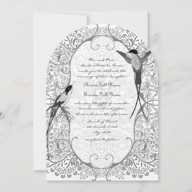 Convites de Casamento com Padrão de Pássaro de Amo (Frente)