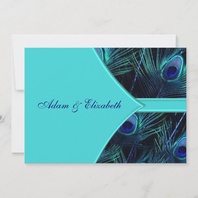 Convites de Casamento com Pavão Azul Royal Teal (Frente)
