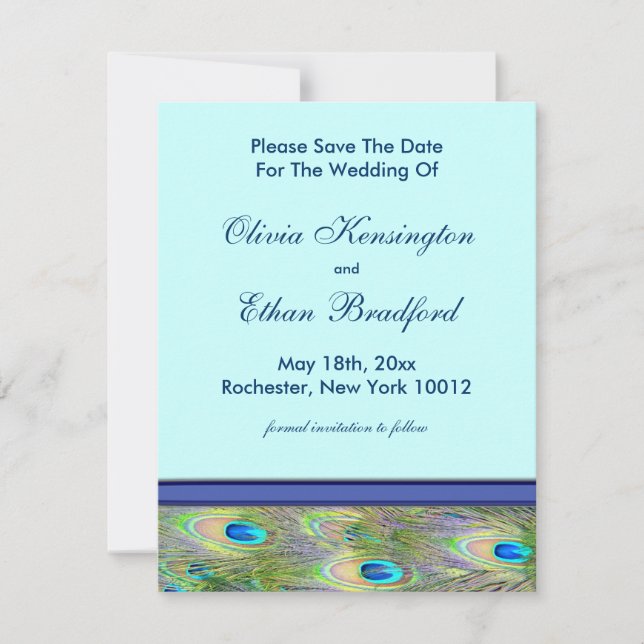 Convites de Casamento com Pavão Azul Royal Teal (Frente)