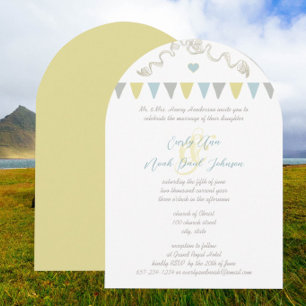 Convites de Casamento com Pennant de Bunting Azul