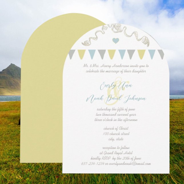 Convites de Casamento com Pennant de Bunting Azul  (Criador carregado)